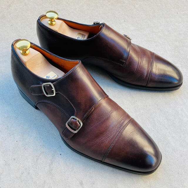 サントーニサイズサントーニ Santoni 革靴 ダブルモンク 7.5 約26㎝ DBR 茶系