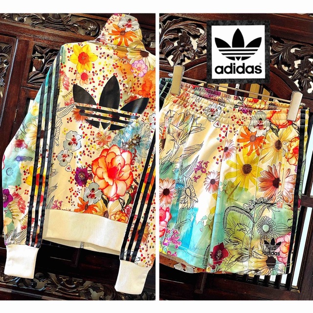 アディダス 緑 ファームカンパニー 花柄 パーカー adidas レディース S