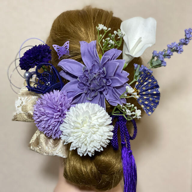 和装　洋装　髪飾り　藤紫　コサージュ　カラー　結婚式　成人式