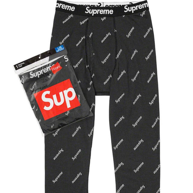 Supreme Hanes Thermal Pant XL ブラック パンツ