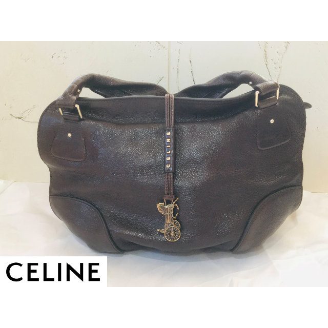 オールレザー【美品】CELINE セリーヌ ハンドバック ダークブラウン