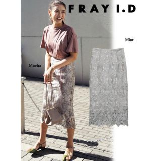 フレイアイディー(FRAY I.D)のFRAY I.D バイカラーケミカルレーススカート(ひざ丈スカート)