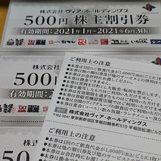 ヴィア・ホールディングス 株主割引券2,500円分(レストラン/食事券)