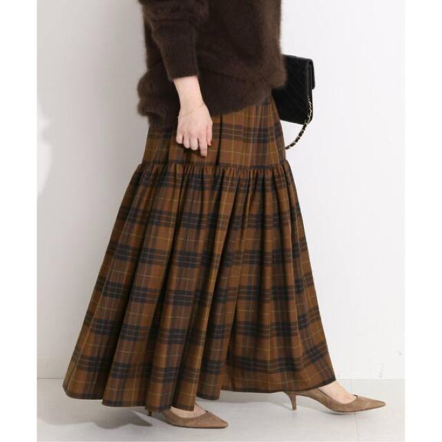 1/7まで❣️Cu/Cチェックギャザーティアードスカート　36サイズ　ブラウンスカート