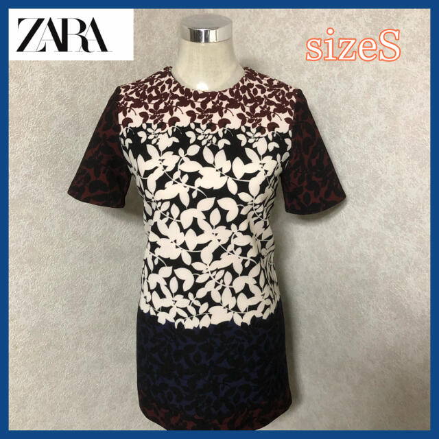 ZARA(ザラ)のsizeS◆匿名配送☆未使用品◆ZARAデザインワンピース ボタニカル柄 レディースのワンピース(ミニワンピース)の商品写真