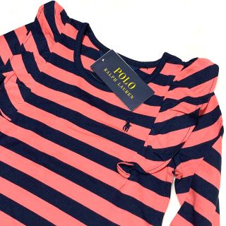 ポロラルフローレン(POLO RALPH LAUREN)の4T/110 新品 ショルダーフリル ストライプ ロングスリーブT / ピンク(Tシャツ/カットソー)