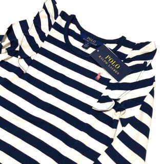 ポロラルフローレン(POLO RALPH LAUREN)のガールズ XL/160 新品 ショルダーフリル ストライプ ロングスリーブT(Tシャツ/カットソー)