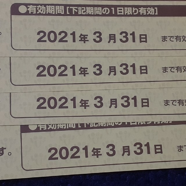 施設利用券東武動物公園フリーパス4枚