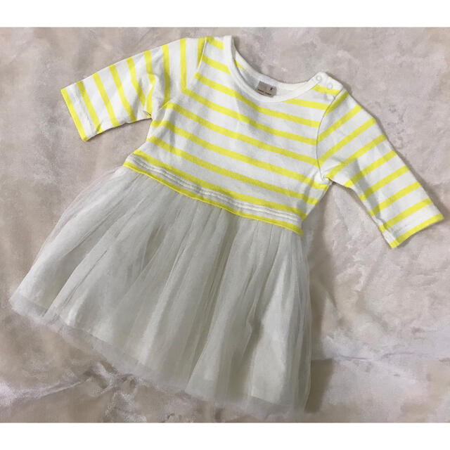 petit main(プティマイン)のpetitmainプティマイン ボーダーチュールワンピース☆サイズ90 キッズ/ベビー/マタニティのキッズ服女の子用(90cm~)(ワンピース)の商品写真