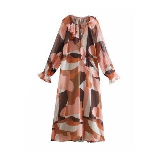ザラ(ZARA)の🌸春先行💐3274◆マルチ 柄 フリル ワンピース(ひざ丈ワンピース)