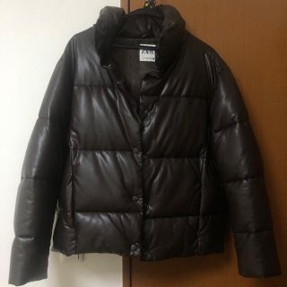 ザラ(ZARA)のZARA ザラ　ダウンジャケット　レザー　ブラック　ブラウン(ダウンジャケット)