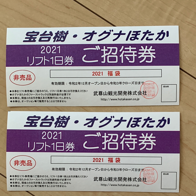 宝台樹スキー場 オグナほたかスキー場 リフト券 2枚 - スキー場