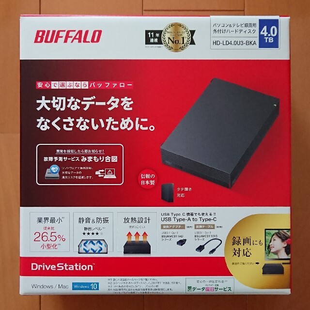 Buffalo(バッファロー)の【新品未使用】外付けHDD BUFFALO HD-LD4.0U3-BKA スマホ/家電/カメラのPC/タブレット(PC周辺機器)の商品写真