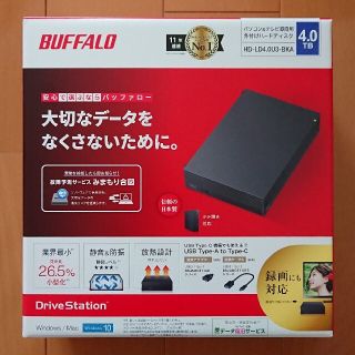 バッファロー(Buffalo)の【新品未使用】外付けHDD BUFFALO HD-LD4.0U3-BKA(PC周辺機器)