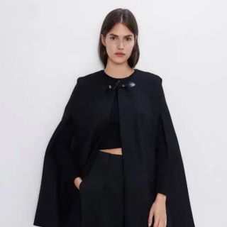 【Mサイズ】ZARA ウール ポンチョ ケープ コート ブラック