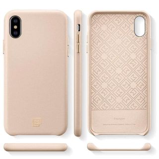 シュピゲン(Spigen)のスマホケース　iPhone Xs Max 新品　レザー　パールピンク　ベージュ(iPhoneケース)