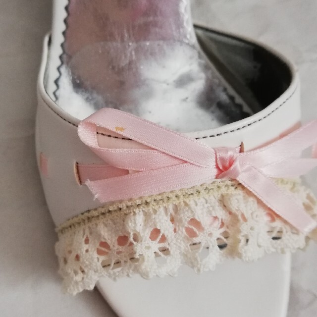 ピンク リボン 白 ミュール レディースの靴/シューズ(ミュール)の商品写真