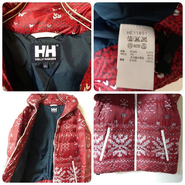 美品　HELLY HANSEN　ノルディック柄　ダウンジャケット　レッド　Ｌ 3