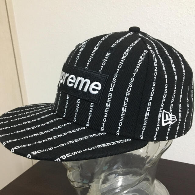 メンズsupreme box logoキャップ text stripe cap