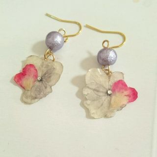 紫陽花とコットンパールピアス(ピアス)