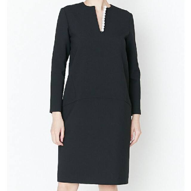 YOKO CHAN 　Long-sleeve Pearl I-line Dres