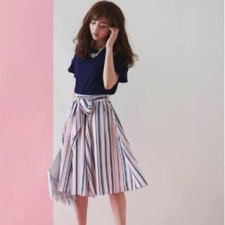 トッコ(tocco)のtocco closet マルチストライプ ウエストリボン スカート(ひざ丈スカート)