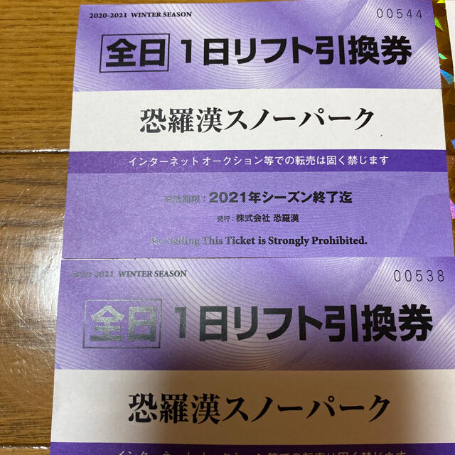 恐羅漢 全日リフト券 チケットの施設利用券(スキー場)の商品写真