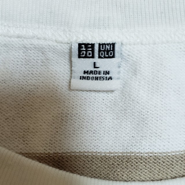 UNIQLO(ユニクロ)のベージュボーダーTシャツ メンズのトップス(Tシャツ/カットソー(七分/長袖))の商品写真