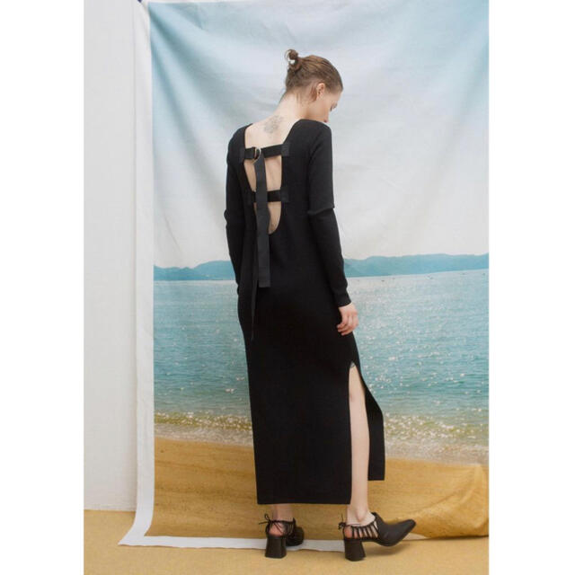leinwande belted knit long dress【black】
