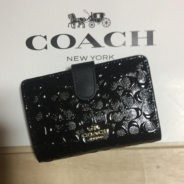 COACH♡コーチ エナメル加工 ブルー 二つ折り財布