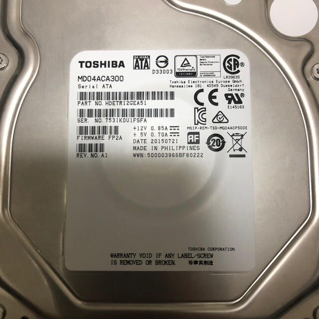 東芝製 TOSHIBA  HDD3TB MD04ACA300 1