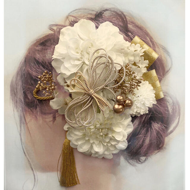 髪飾りViVi ~豪華綺麗系・赤×白×金薔薇~ 成人式 結婚式 花魁