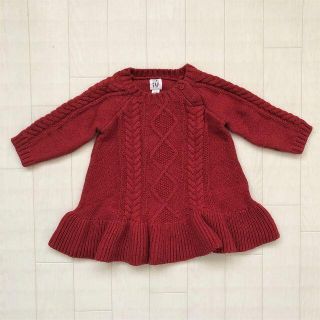 ベビーギャップ(babyGAP)の美品★ BABY GAP ケーブル編みペプラムニット レッド(ニット/セーター)