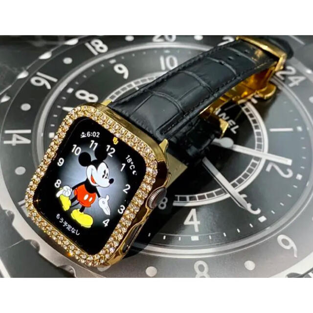 アップルウォッチダイヤカバー　ベルトセット　本革レザー　クロコダイルベルト腕時計(デジタル)