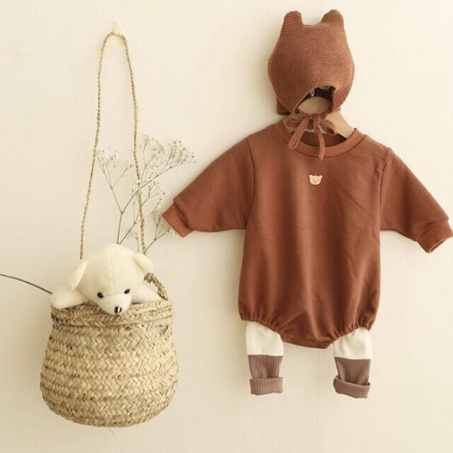 ベビークマプリントボディスーツ / brown キッズ/ベビー/マタニティのベビー服(~85cm)(ロンパース)の商品写真