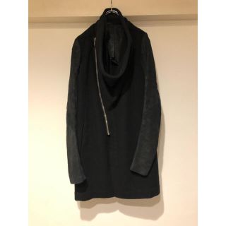 リックオウエンス(Rick Owens)のRick Owens　 レザー切替　ウール　ドレープ　コート　ロングジャケット(チェスターコート)