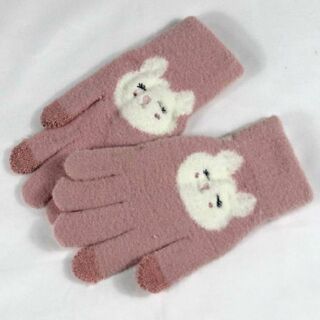 ★あったか手袋 猫の柔らか手袋 ねこの笑顔がかわいい ピンク(手袋)