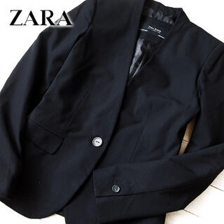 ザラ(ZARA)の美品 (EUR)34 ザラ ZARA BASIC ノーカラージャケット ブラック(ノーカラージャケット)
