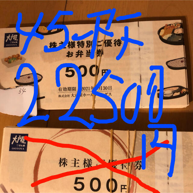 大戸屋　株主優待　45枚　22500円分優待券/割引券