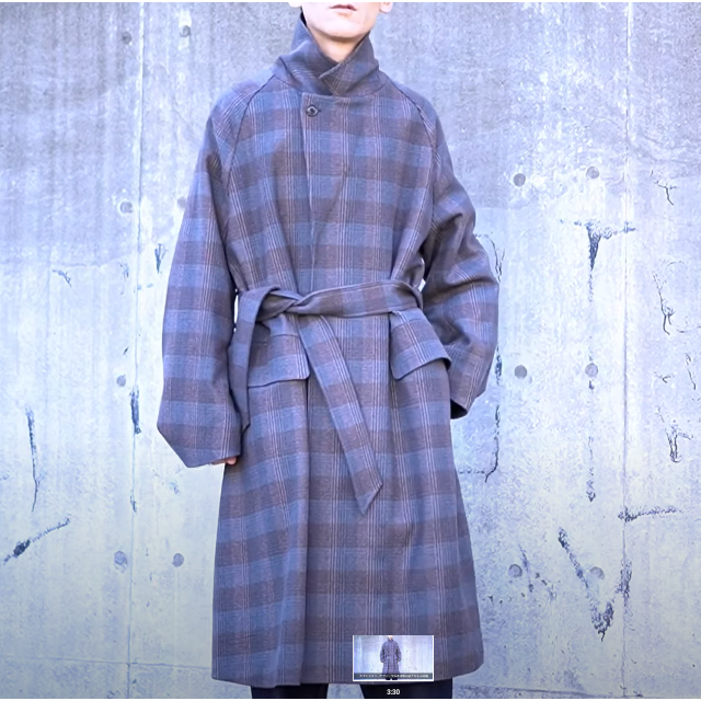 URU(ウル)/WOOL CHECK BELTED COAT/Gray/19aw 3