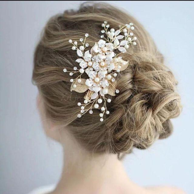 ☆新品ウェディング ヘアアクセサリー ブライダル髪飾りゴールドヘッドドレス結婚式 レディースのフォーマル/ドレス(ウェディングドレス)の商品写真