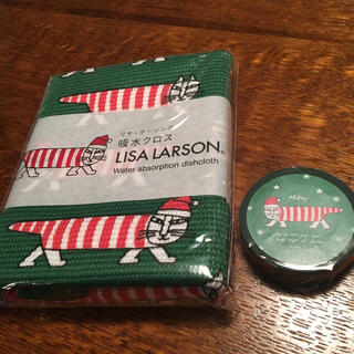 リサラーソン(Lisa Larson)のリサラーソン  クリスマス 吸水クロス ＆ マスキングテープ 2点セット(収納/キッチン雑貨)