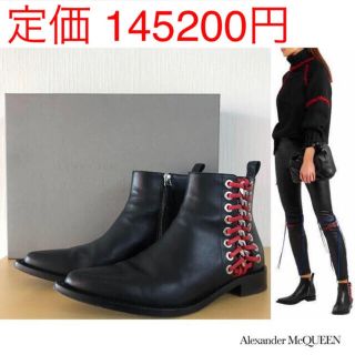 アレキサンダーマックイーン(Alexander McQueen)のアレキサンダーマックイーン レザー ショートブーツ アンクルブーツ 38.5 黒(ブーティ)