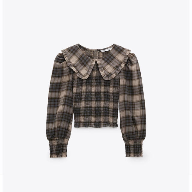 室外 *2020AW*ZARA チェック柄 ピーターパン襟付き トップス