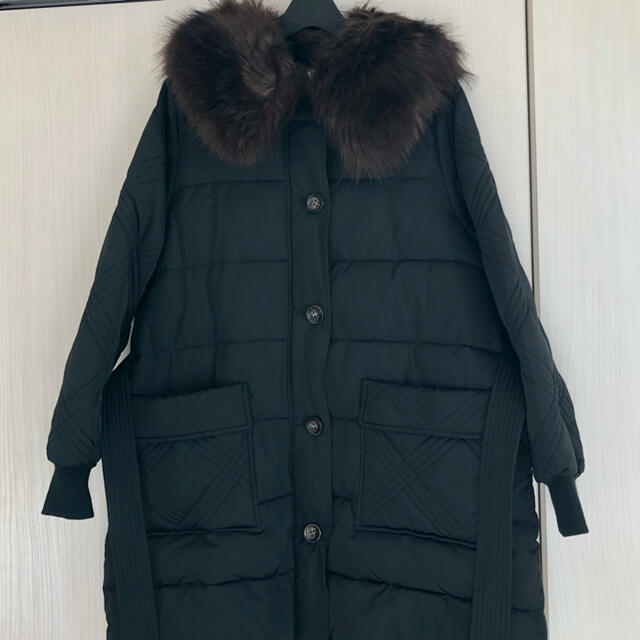 fur collar quilting down coat black