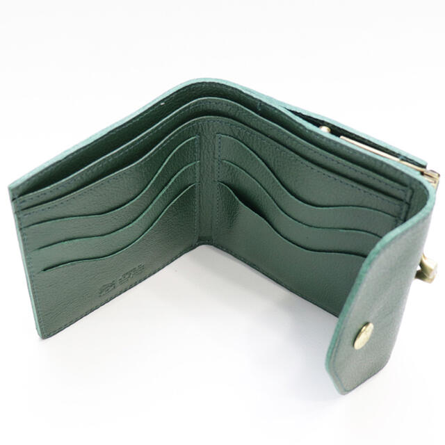 IL BISONTE(イルビゾンテ)の新品 イルビゾンテ がま口 財布 グリーン 二つ折り 折財布 コインケース付き レディースのファッション小物(財布)の商品写真