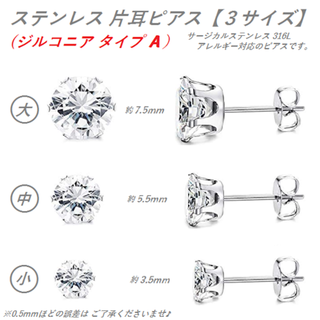 ステンレス（ジルコニア）片耳ピアス 【タイプｘサイズ３種類より選択】　　　　　　(ピアス(片耳用))