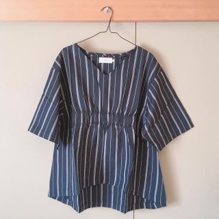 アズールバイマウジー(AZUL by moussy)のAZUL BY MOUSSY ストライプチュニック ブラック 黒(シャツ/ブラウス(半袖/袖なし))