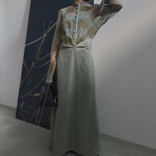 アメリヴィンテージ(Ameri VINTAGE)のAmeri VINTAGE  Flower lace dress セージグリーン(ロングワンピース/マキシワンピース)