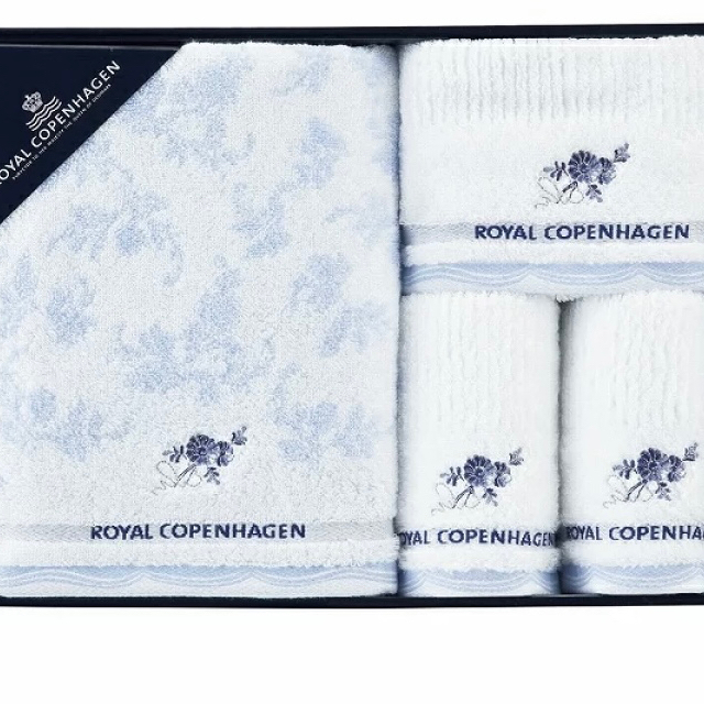 ROYAL COPENHAGEN(ロイヤルコペンハーゲン)の】【新品】ロイヤルコペンハーゲンタオルセット箱入り（バスタオル、フェイスタオル） インテリア/住まい/日用品の日用品/生活雑貨/旅行(タオル/バス用品)の商品写真